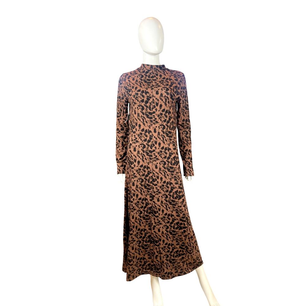 Old Navy Brown & Black Leopard Print Long‑Sleeve Maxi Dress – Size M (NWT)